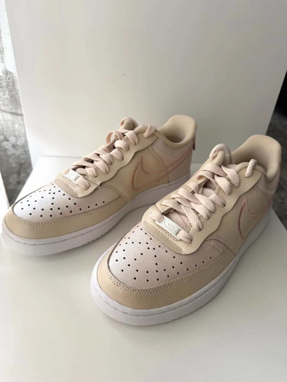 NIKE Women’s Court Vision Low Premium Sneakers-Size 8-Pearl White/Sail Metallic